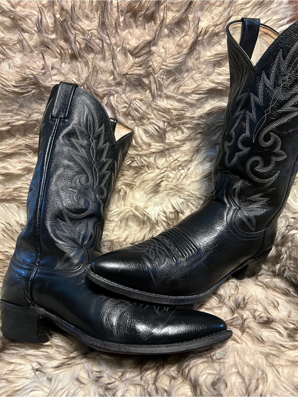 Dan Post Black Leather Western Cowboy Boots with Embroidered Shaft Sz 12 B